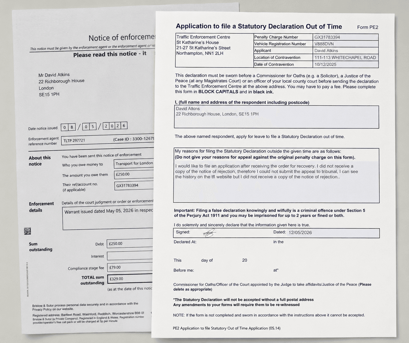 Parking Mate UK Notice of Enforcement response pack showing TEC application guidance and evidence checklist