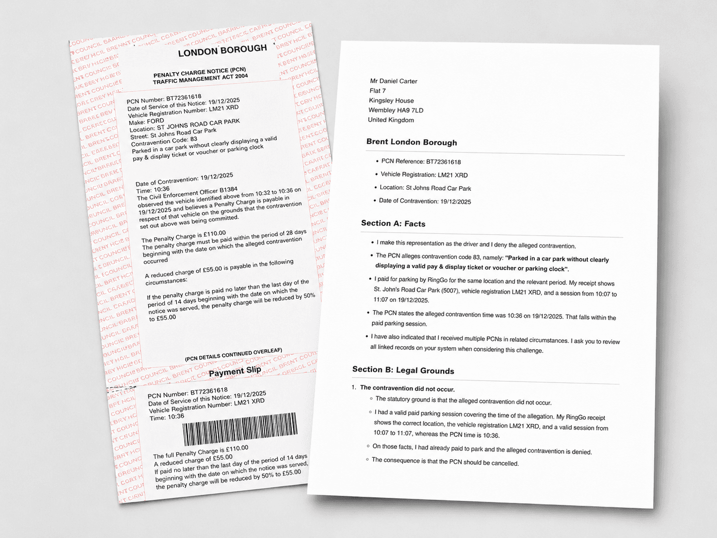 Parking Mate UK penalty charge appeal letter screenshot