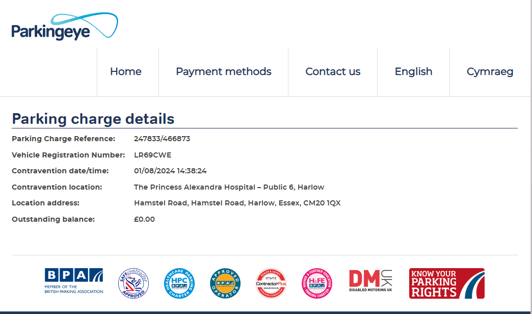 ParkingEye parking ticket cancelled proof