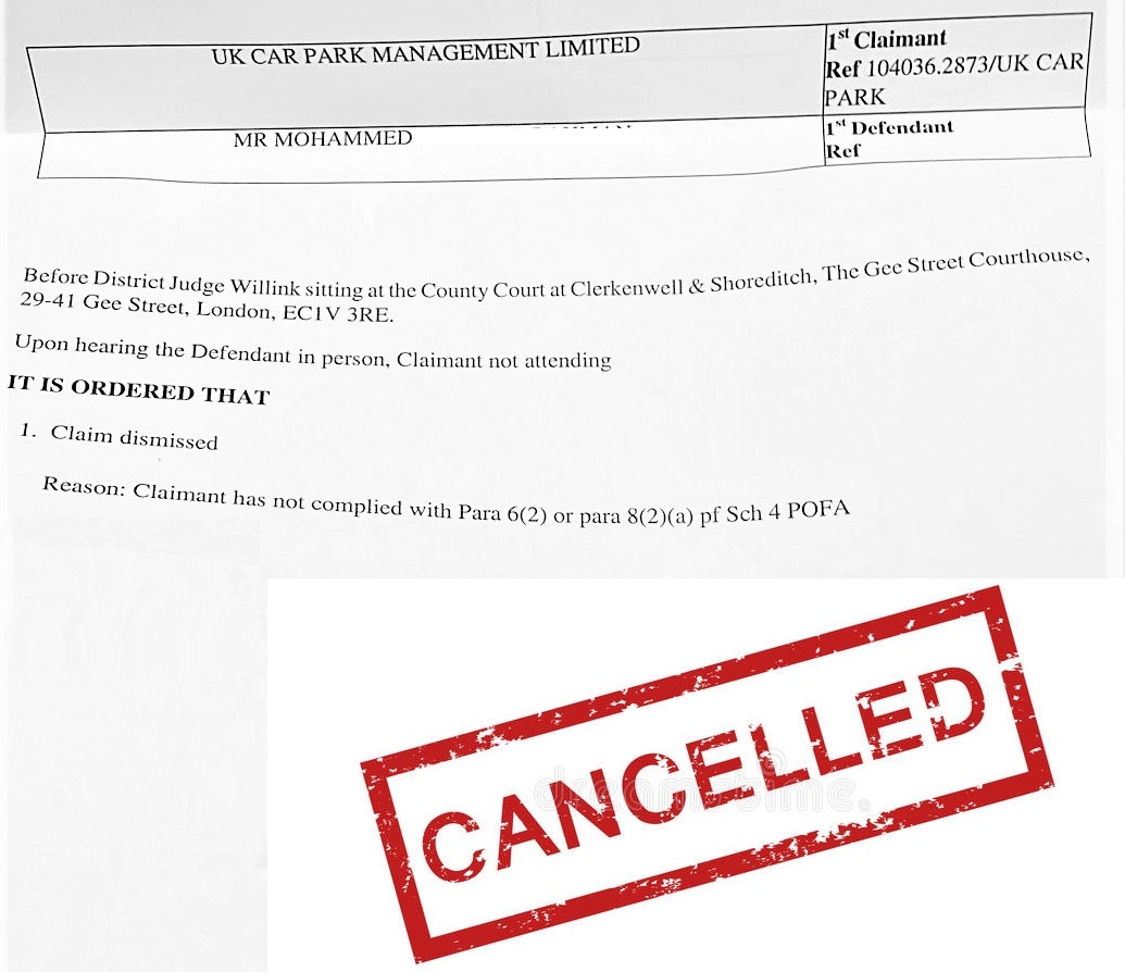 Parking court claim dismissed result